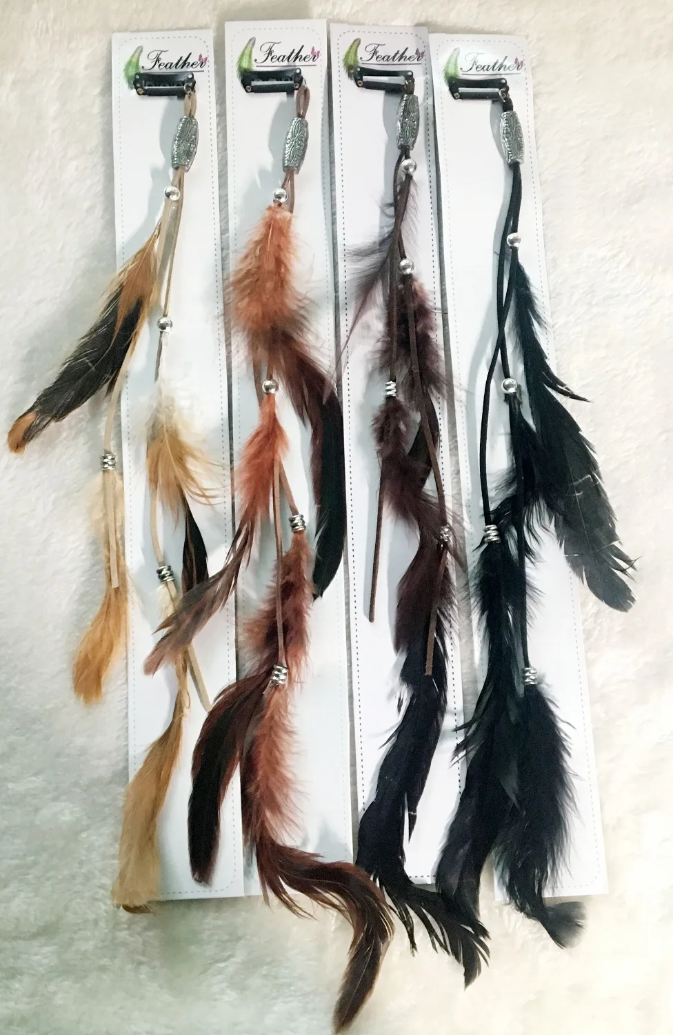 Fashion Natural Feather Leather Hair Clips  Hair Extension Headdress Wedding Headwear Hair Clip Accessories Black Light Brown