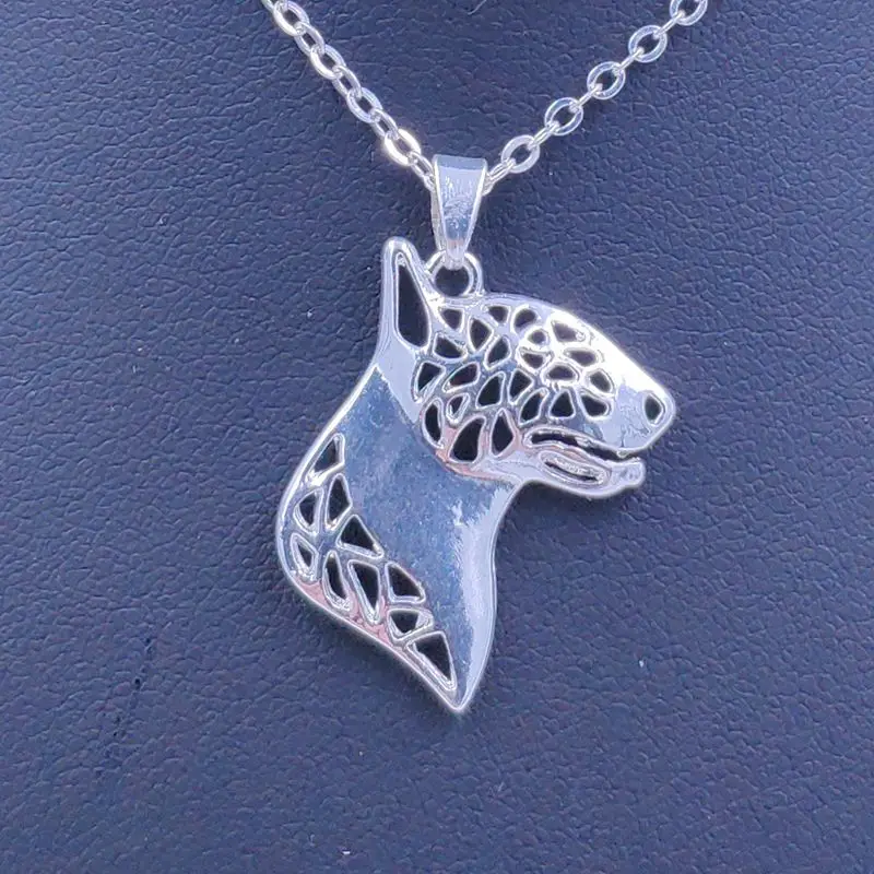 Cute Bull Terrier Necklace Dog Animal Pendant Gold Silver Plated Jewelry For Women Male Female Girls Ladies Kids AKC N069