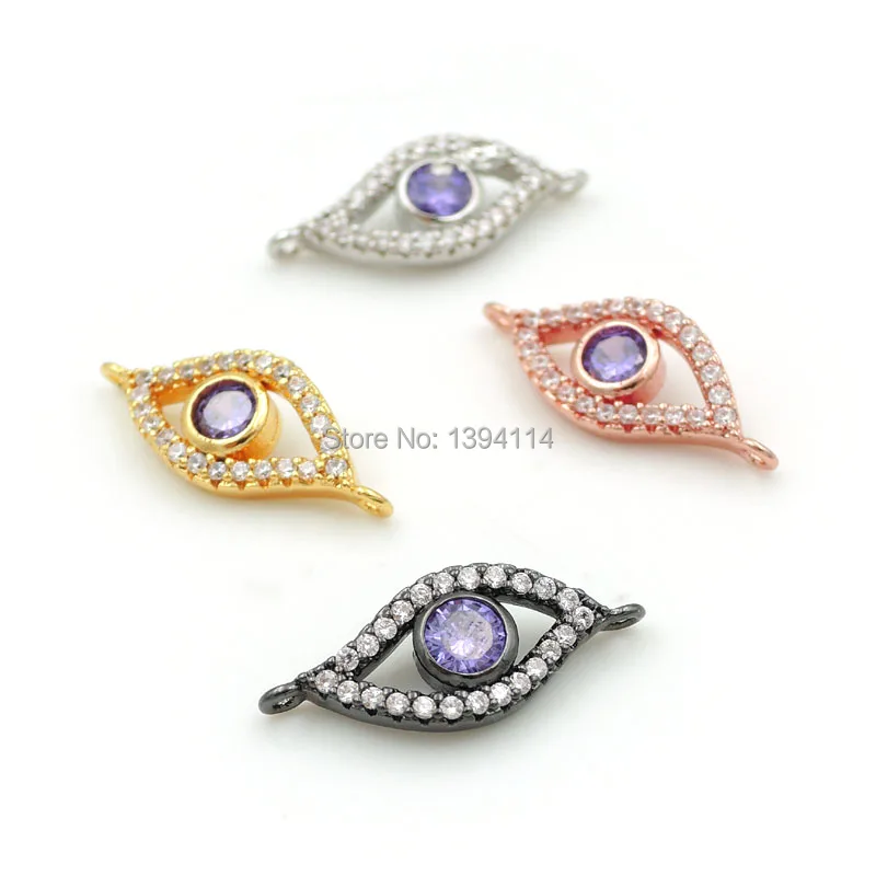 

19*8*2mm Micro Pave Purple&Clear CZ Eye Arc Connector Fit For Women As DIY Bracelets Accessory