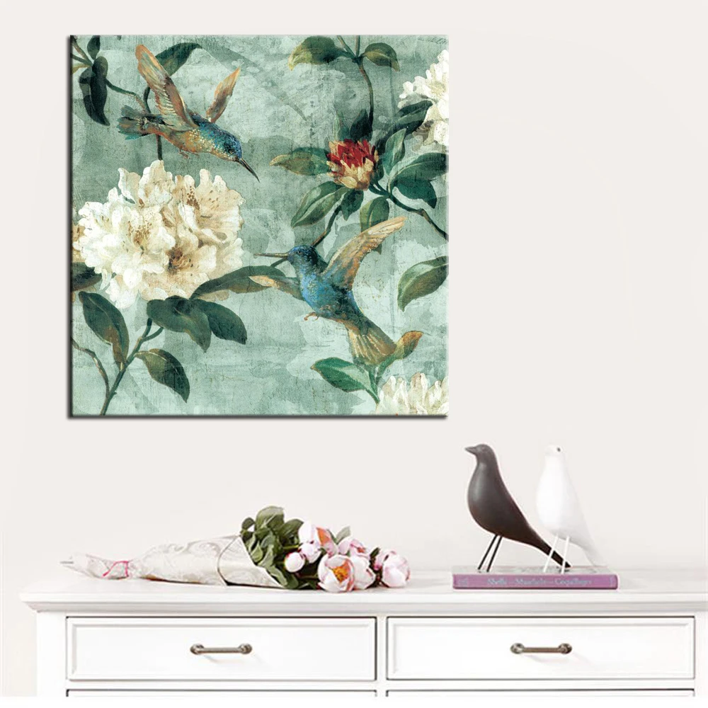 

70x70cm - Wall Decoration Canvas Painting Traditional Hand Painted Flowers And Birds Printed Poster for Living Room Home Decor