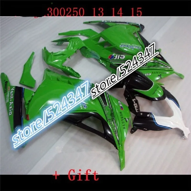 

Injection molding Stock green For KAWASAKI NINJA 300 ZX300R EX300 13 14 Green black EX 300 EX300R 300R 2013 2014 Fairing