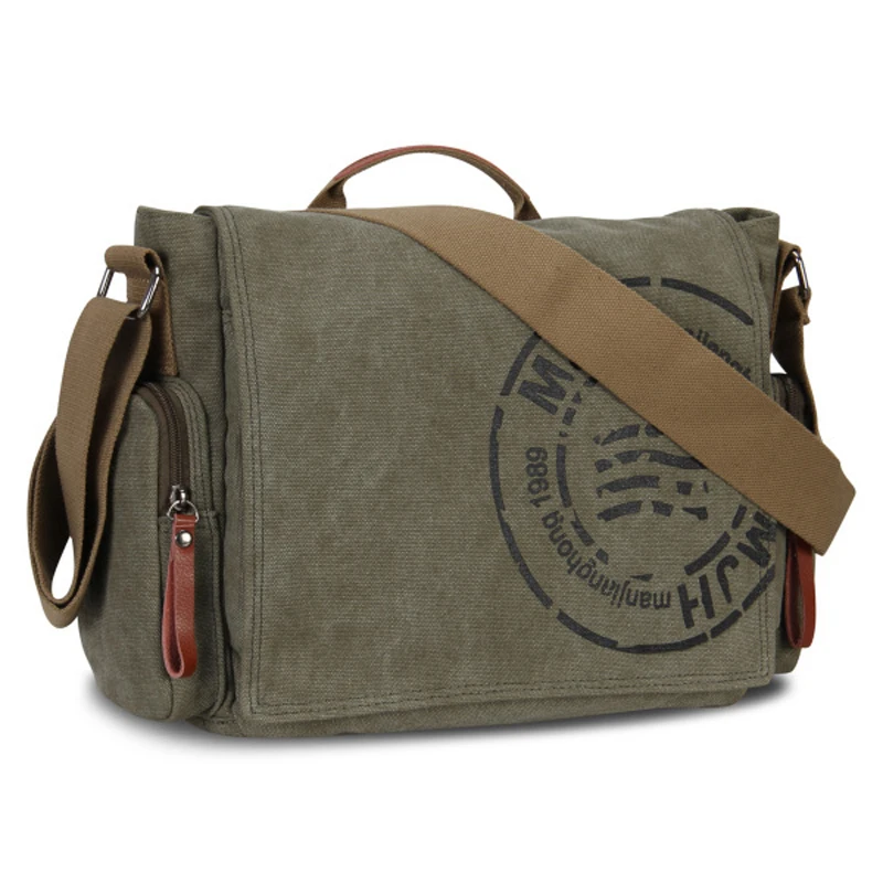 Manjianghong High Quality Canvas Handbag Leisure Men\'s Briefcase Bag Khaki Male Shoulder Bag Business Functional Messenger Bag