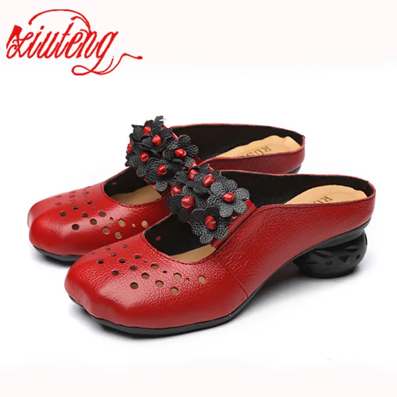 Xiuteng New Genuine Leather Shoes Pure handmade Flat Shoes Women Art Mori Girl Slippers Women fashion Casual Flower Shoes