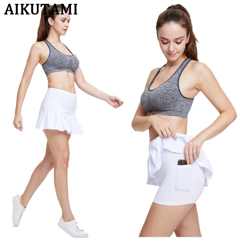 

Tennis Skirt Women Pocket Solid Breathable Quick Dry Skort Skirt Sport Tenis Jupe Culotte Golf Skirt Beach Volleyball Gym Wear