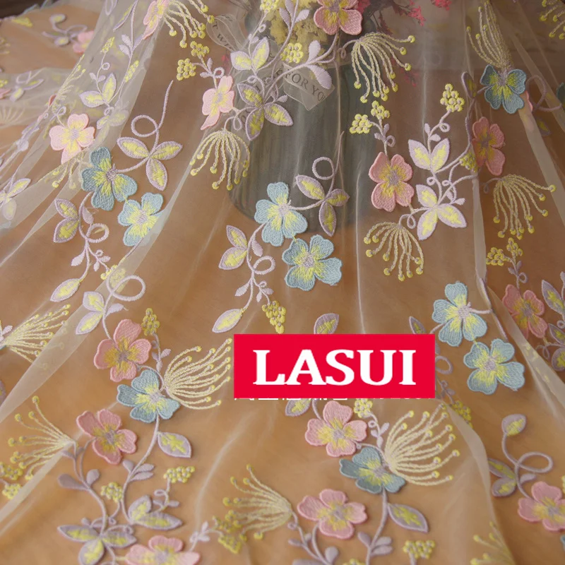 LASUI 1Y High-grade flower embroidery mesh lace fabric Heavy water soluble lace DIY wedding dress fabric  X0360