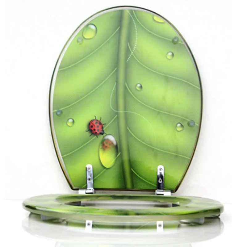 

Resin toilet seat toilet cover Green leaf insects descending UVO universal thickened toilet cover stainless steel