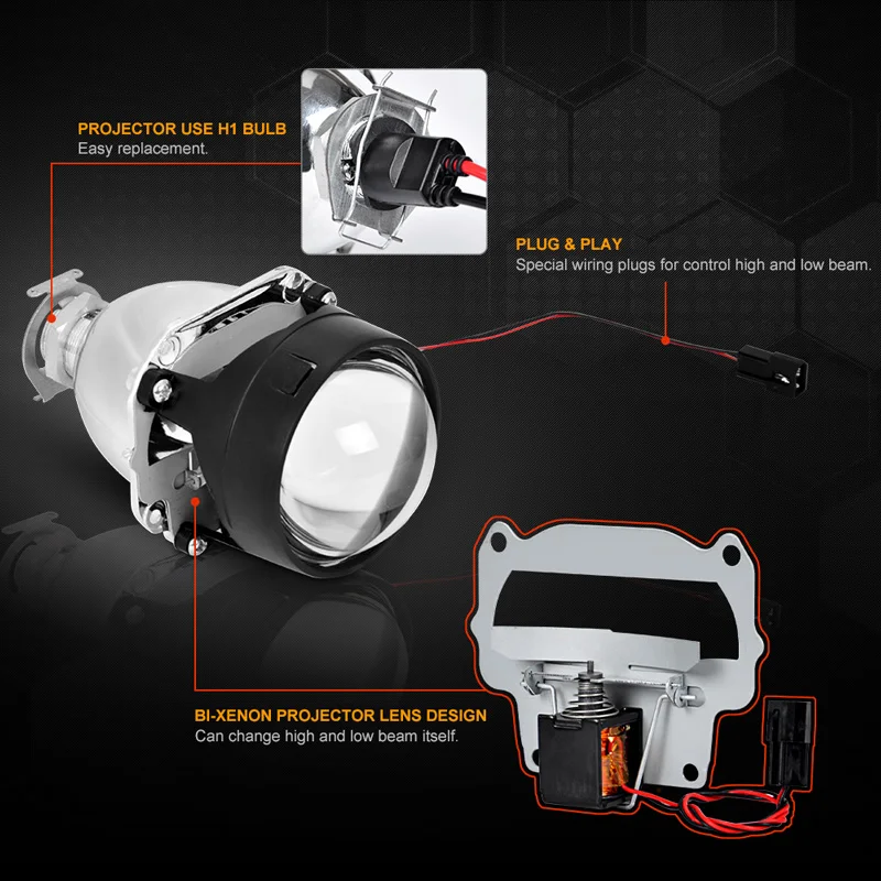 RACBOX 2Pcs 2.5 Inch Universal Bi Xenon HID Projector Lens Silver