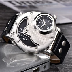 Oulm-reloj de pulsera para hombre, cronógrafo con correa de cuero, multizona horaria, diseño único, 9591