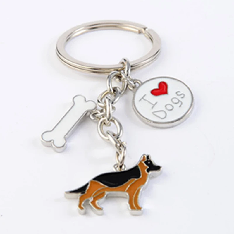 German Shepherd dog key chains for men women silver color metal alloy bone charm pendant male famle car bag keychain key ring