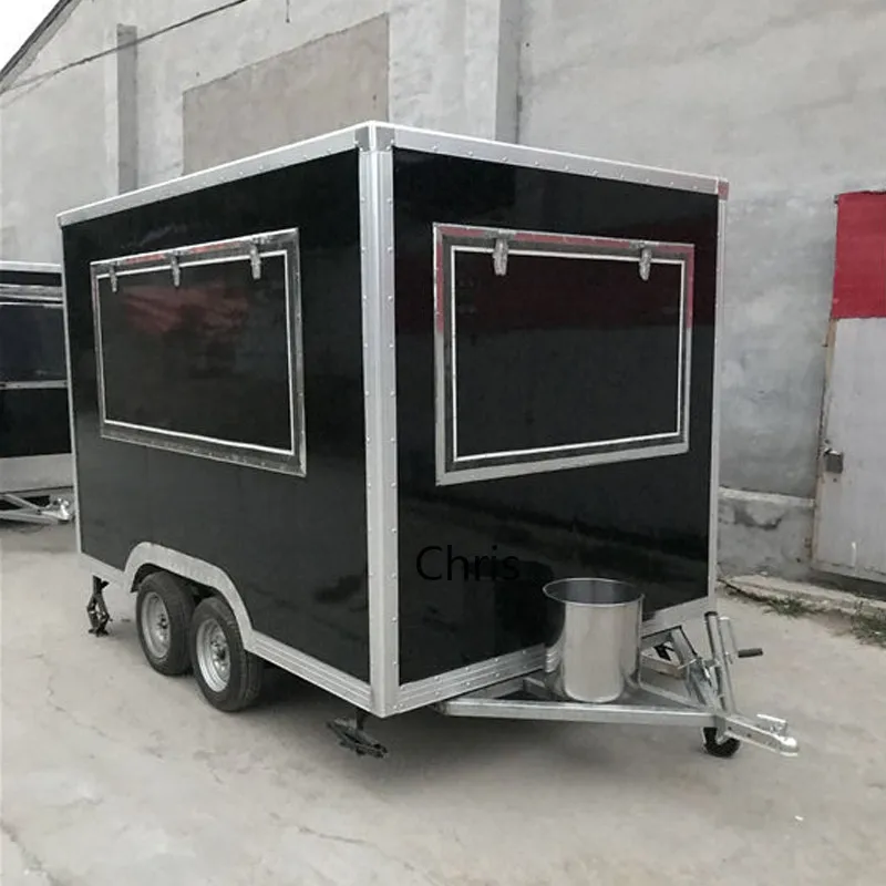 عربة طعام شارع متنقلة, بلون أسود مربعة الشكل مع إطار عملي