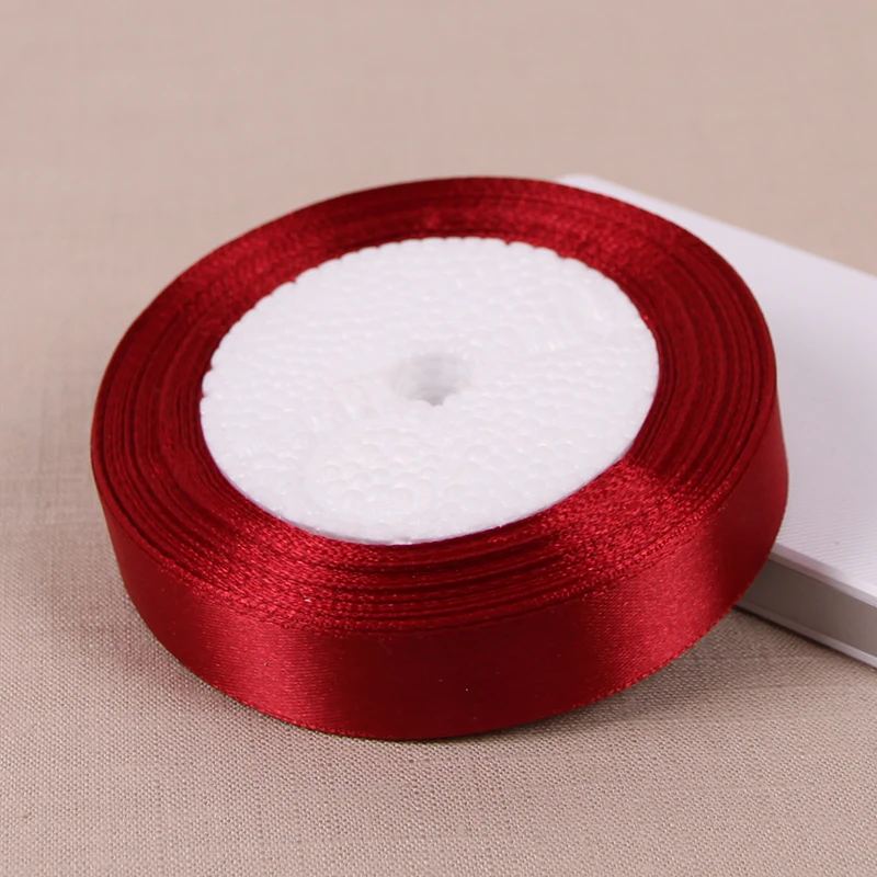 (25 yards/roll) Wine Red Single Face Satin Ribbon Wholesale Gift Wrapping Christmas New Year Apparel Sewing Fabric gift Ribbon