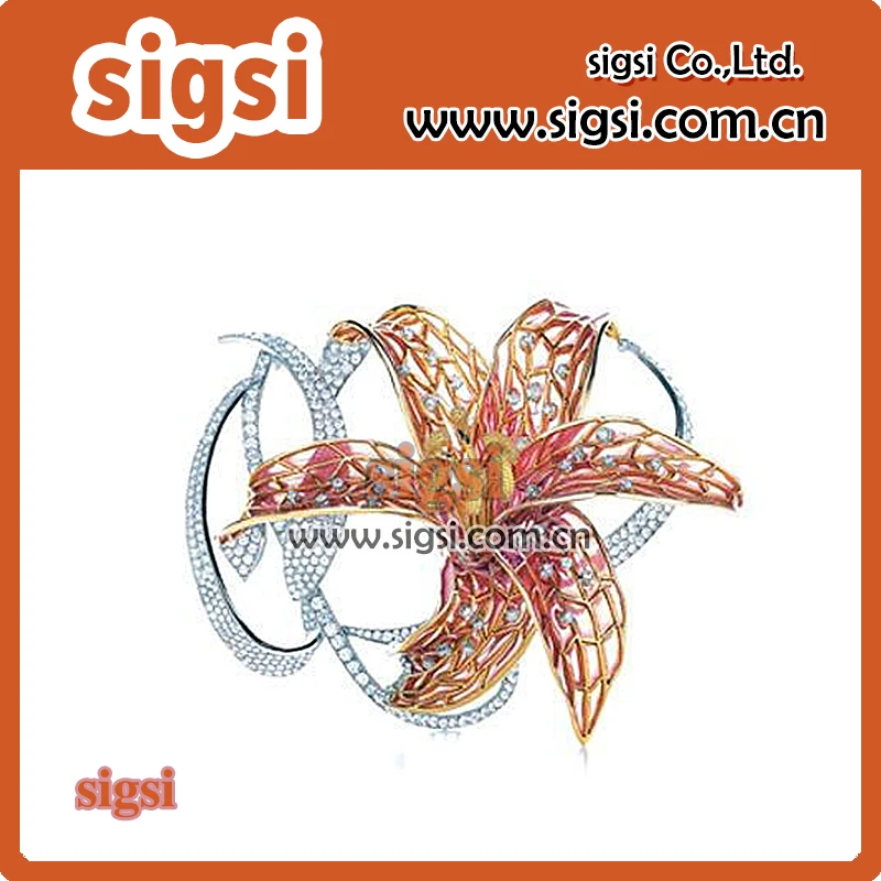 Wholesale Metal lily flower rhinestone brooches pin