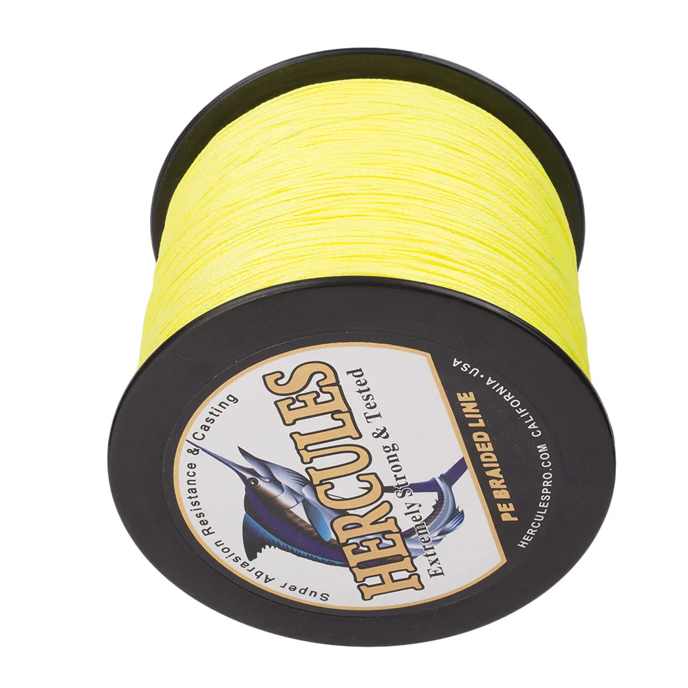 Hercules Braided Fishing Line 4 Strands 1000M 500M 300M 100M Fluorescent Yellow Carp Fishing 6-100LB PE Line Fishing Braid Wire