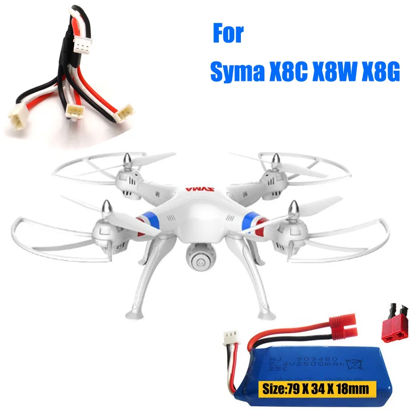 Mjx x600 x101充電ケーブル,3接続ワイヤー,syma x8c wltoy v666ドローン,rc車とボート用のli-poバッテリー,v666,7.4 v,2s