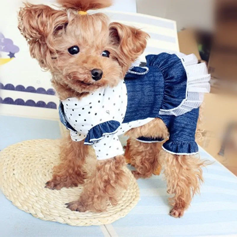 Pet Dog Jumpsuits Overalls Puppy Dress Style 100%Cotton Clothes For Small Dogs Lace Bow Hoodies Spring/Autumn Chihuahua Poodle