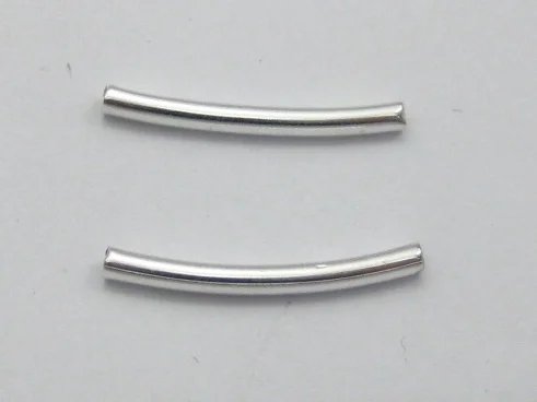 

200 Silver Tone Smooth Curved Tube Spacer Beads 2X20mm