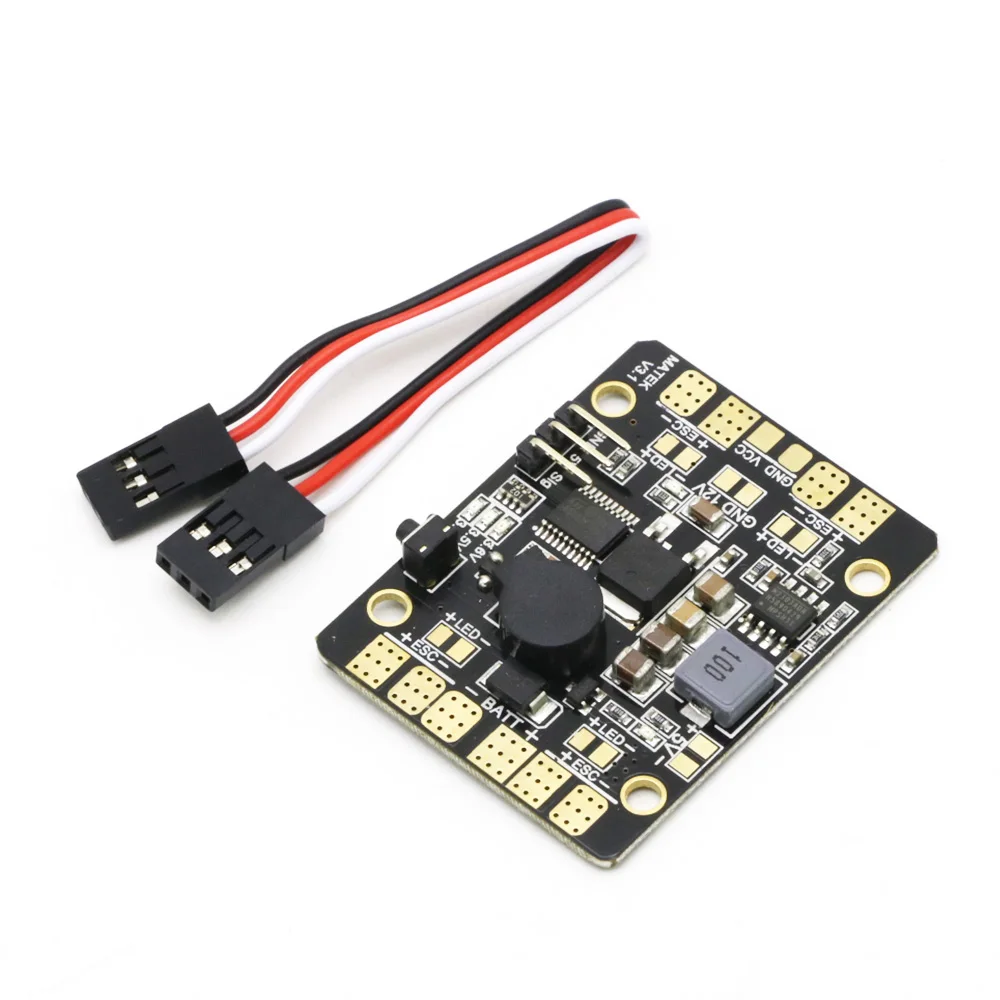 Matek 5in1 V3 Power Distribution Board / PDB Hub With Dual BEC-5V/12V LED Controller Tracker Low Voltage Alarm for FPV