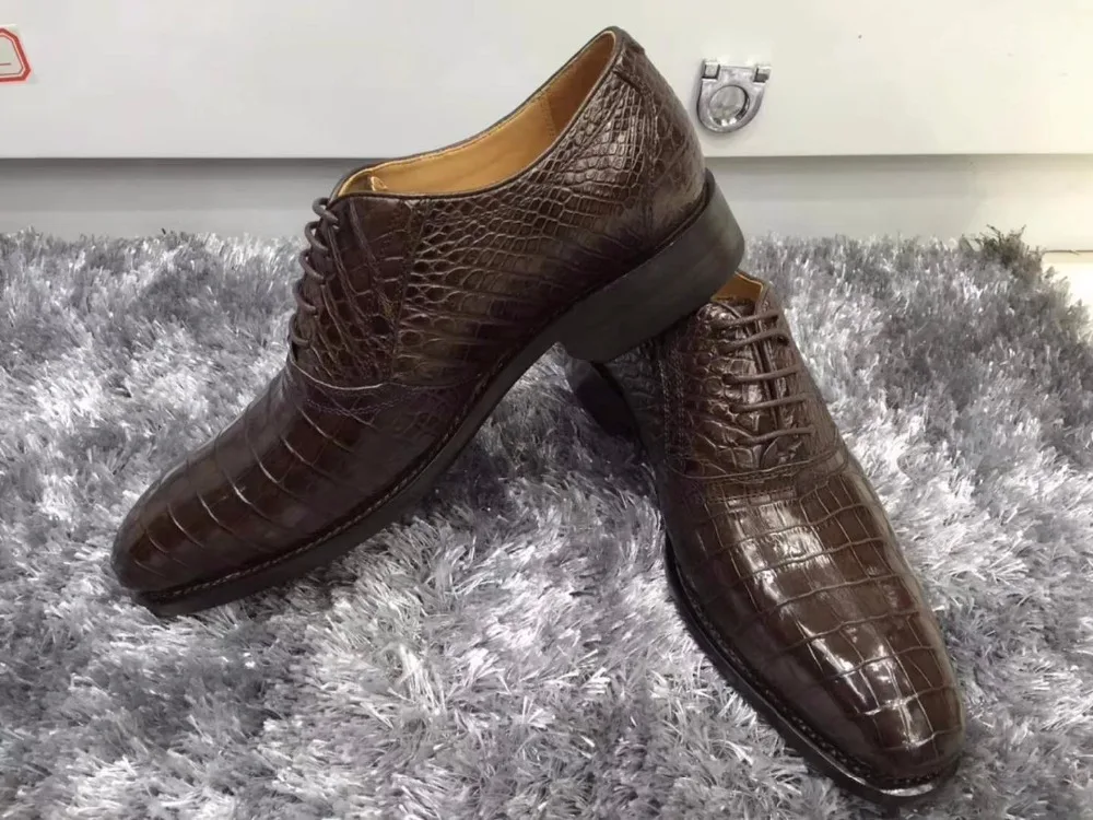 2018 new Genuine real genuine crocodil belly glossy skin men business shoe top quality crocodile skin men shoe brown shinny