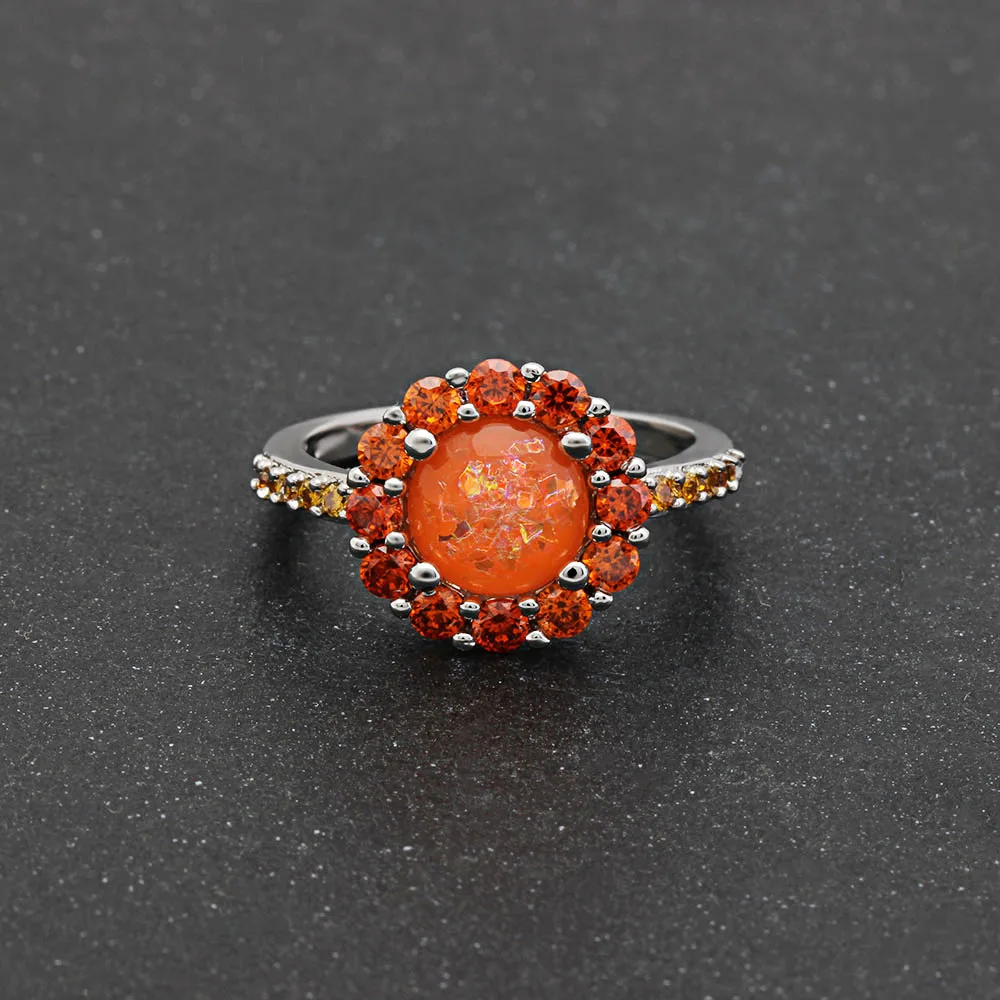 Hainon 2017 New arrival Red Opal Rings Beautiful Flower Silver Color Fire Opal Rings For Women Wedding Gift Luxury Jewelry