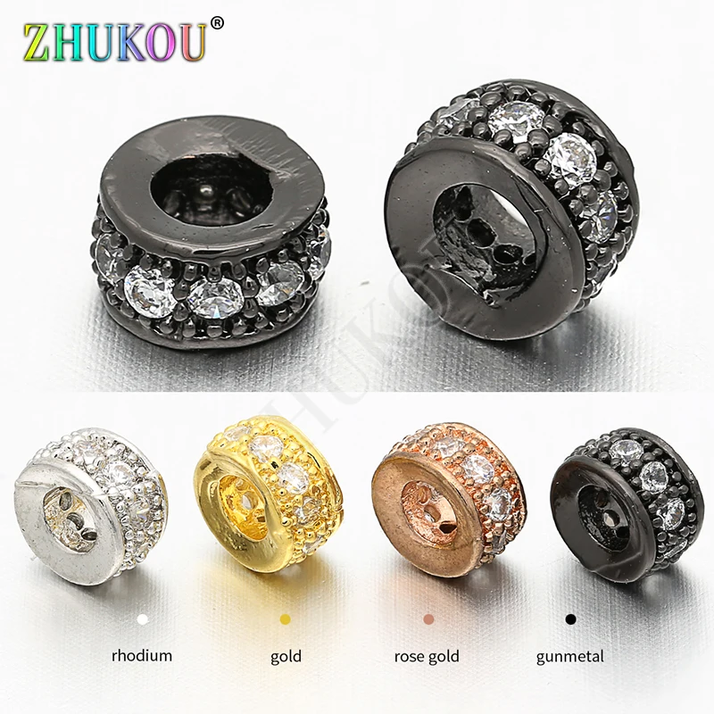 6mm Inlay Clear CZ Rhinestone Round Hollow Spacer Beads DIY Jewelry Bracelet Necklace Making, Hole: 2.9mm, Model: VZ100