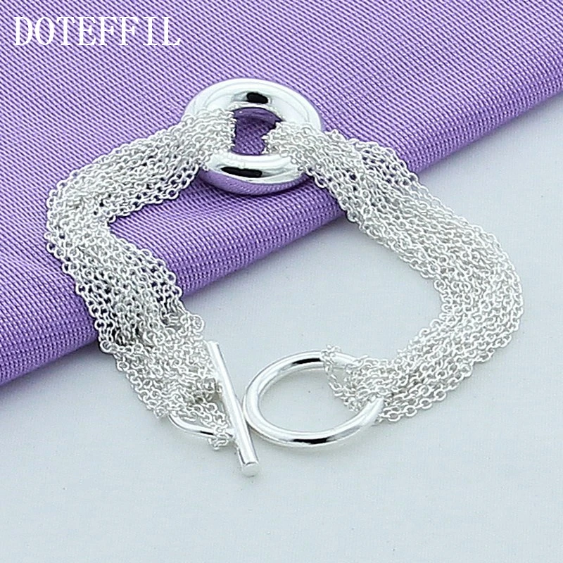 DOTEFFIL 925 Sterling Silver Multi-chain Round O Bracelet For Men Woman Charm Wedding Engagement Party Fashion Jewelry