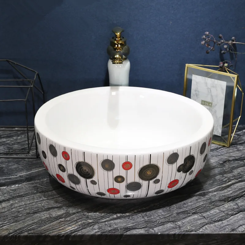 

China Painting Ceramic Painting Art Lavabo Bathroom Vessel Sinks Round counter top wash basin