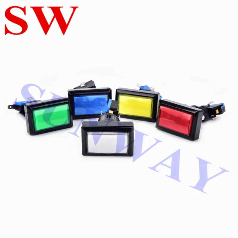 Interruptor de botón reatangle con luz indicadora, pulsador LED iluminado para Arcade, 50x33mm, 10 unids/lote