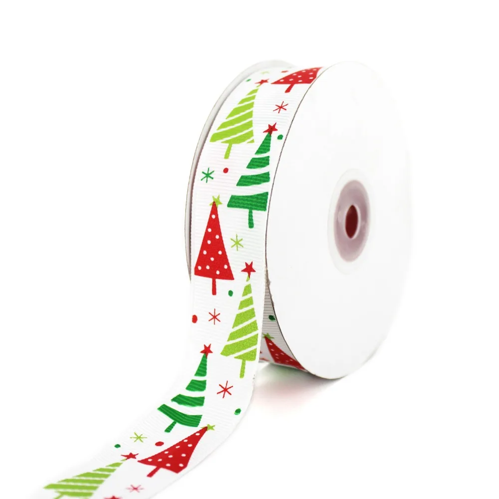 

White Color Grosgrain Printed Red Christmas Tree Ribbon 1" 25 mm Handmade Gift DIY Crafts Tape