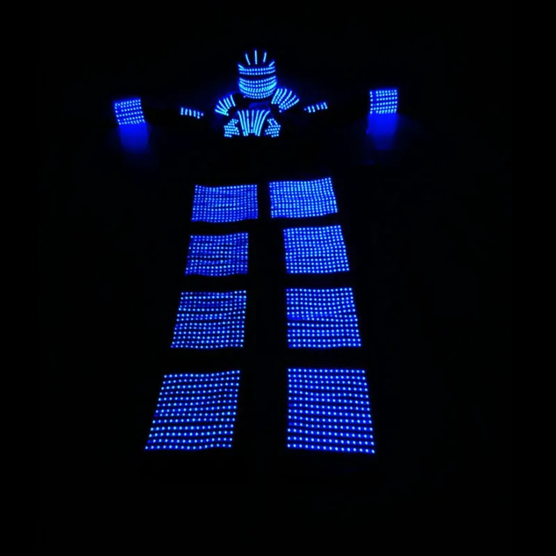 High quality blue color LED suit LED robot high costumes with helmet for stage show performance