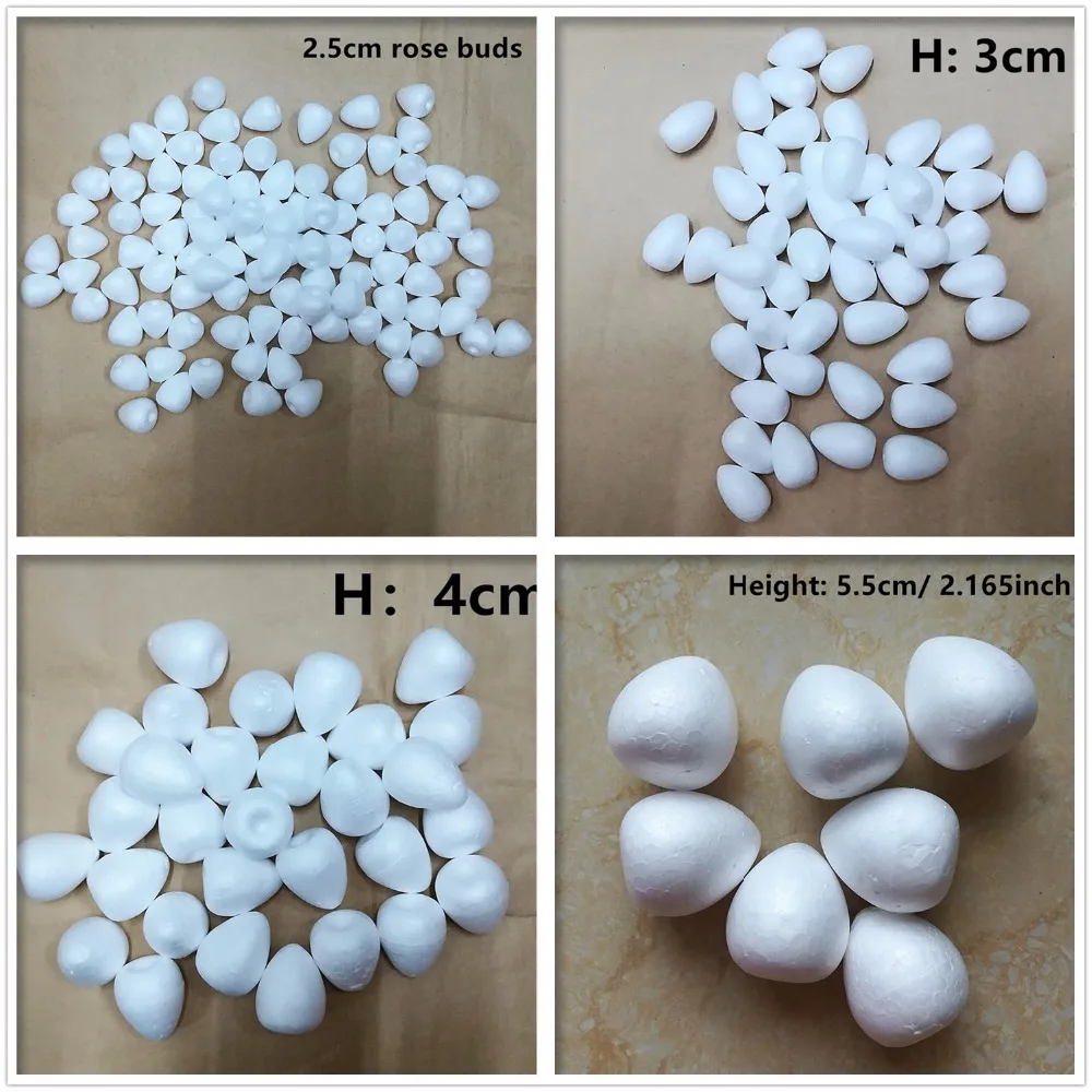 Height 2/2.5/3.5/4.5/5cm White Water Drop Modeling Foam Rose Bud For Nylon Stocking Flower Accessories Polystyrene Styrofoam