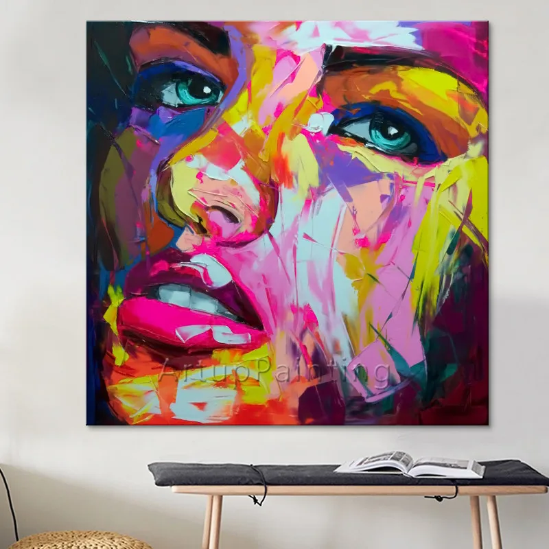 

Hand painted Francoise Nielly Palette knife portrait Face Oil painting Character figure canva wall Art picture14-57