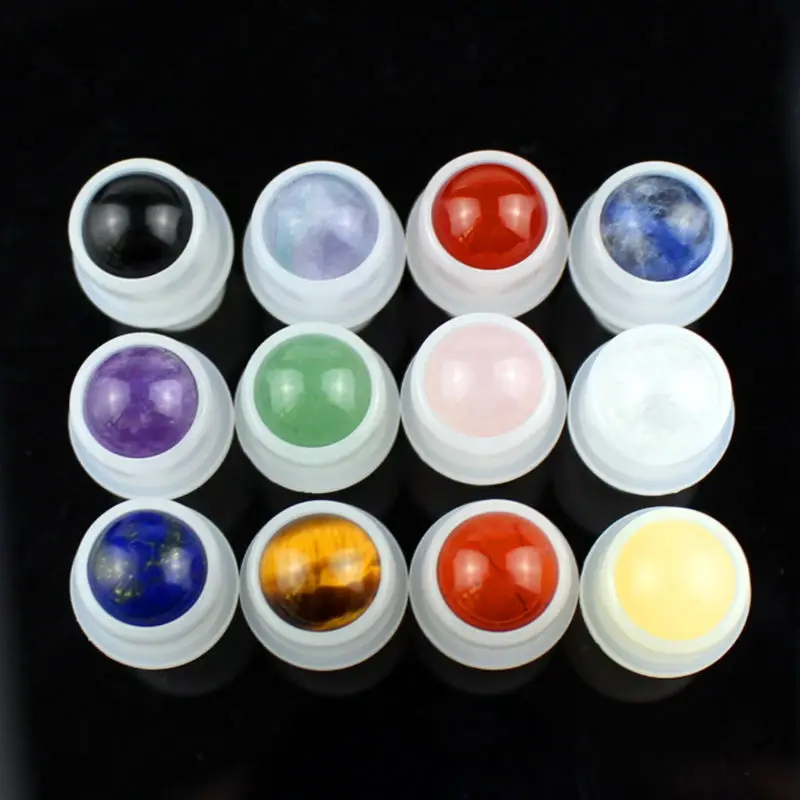 5PCS 10ml Natural Gemstone Essential Oil Roller Ball Bottles Transparent Perfumes Oil Liquids Roll On Bottles with Crystal Chips