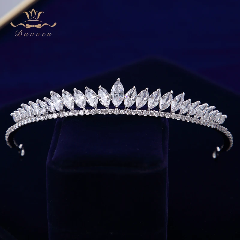 Elegant ใบ CLEAR Zircon งานแต่งงาน Tiaras Hairbands คริสตัล Brides ผมอุปกรณ์เสริมผมเย็นเครื่องประดับ