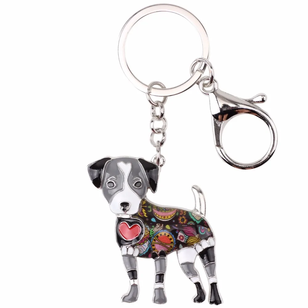 Bonsny Enamel Jack Russell Dog Key Chain Key Ring Pom Gift For Women Girl Bag Pendant 2017 Charm Keychain Fashion Animal Jewelry