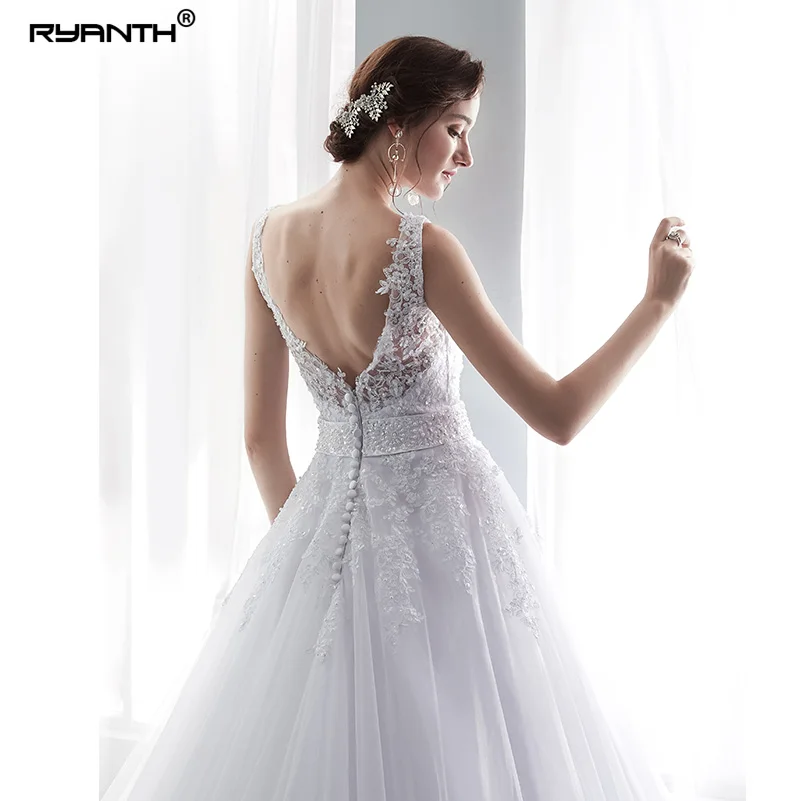 Ryanth Vestido De Noiva Princess 2022 A Line Wedding Dresses Lace Applique Sexy Bridal Gown Simple Wedding Dress Robe De Mariage