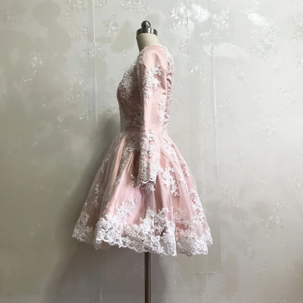 YSF-Vestido corto de manga larga con encaje y cuentas, minivestido de fiesta