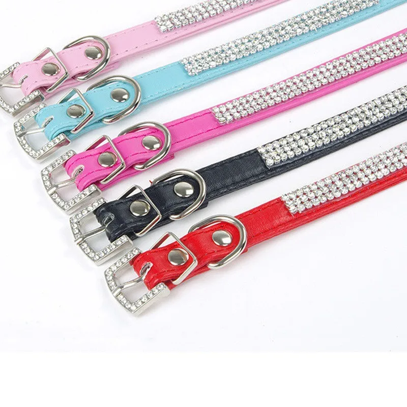 Bling Collar Rhinestone PU Leather Crystal Diamond Puppy Collar Pet Dog Collars Pets Supplies Dog Accessories