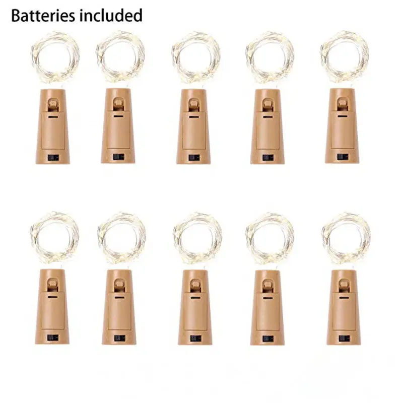 10 Pack Included Battery 2M 20LED Cork Shaped LED String Garland Silver Wire Fairy Lights for Glass Craft Bottle Christmas/Valen