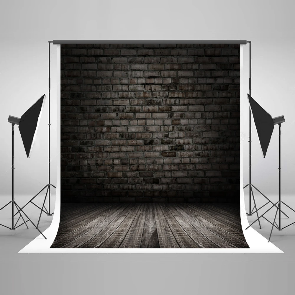 VinyBDS Black Brick Wall Backdrops For Photography Studio Wood  Children Photo Backgrounds Seamless Photography Backdrops Black