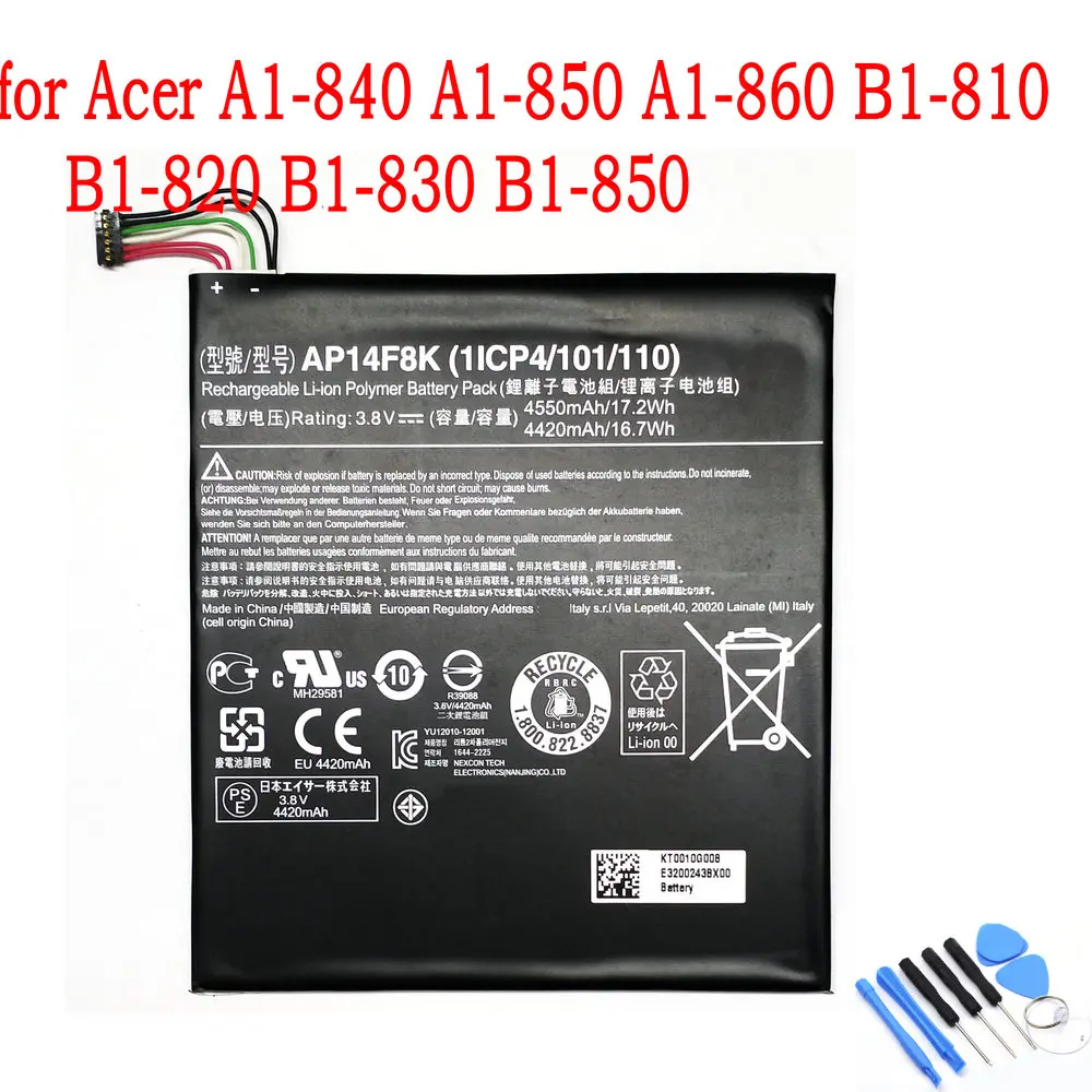 

Original 4550mAh AP14F8K Battery For Acer A1-840 A1-850 A1-860 B1-810 B1-820 B1-830 B1-850 WiFi 16GB Batteries