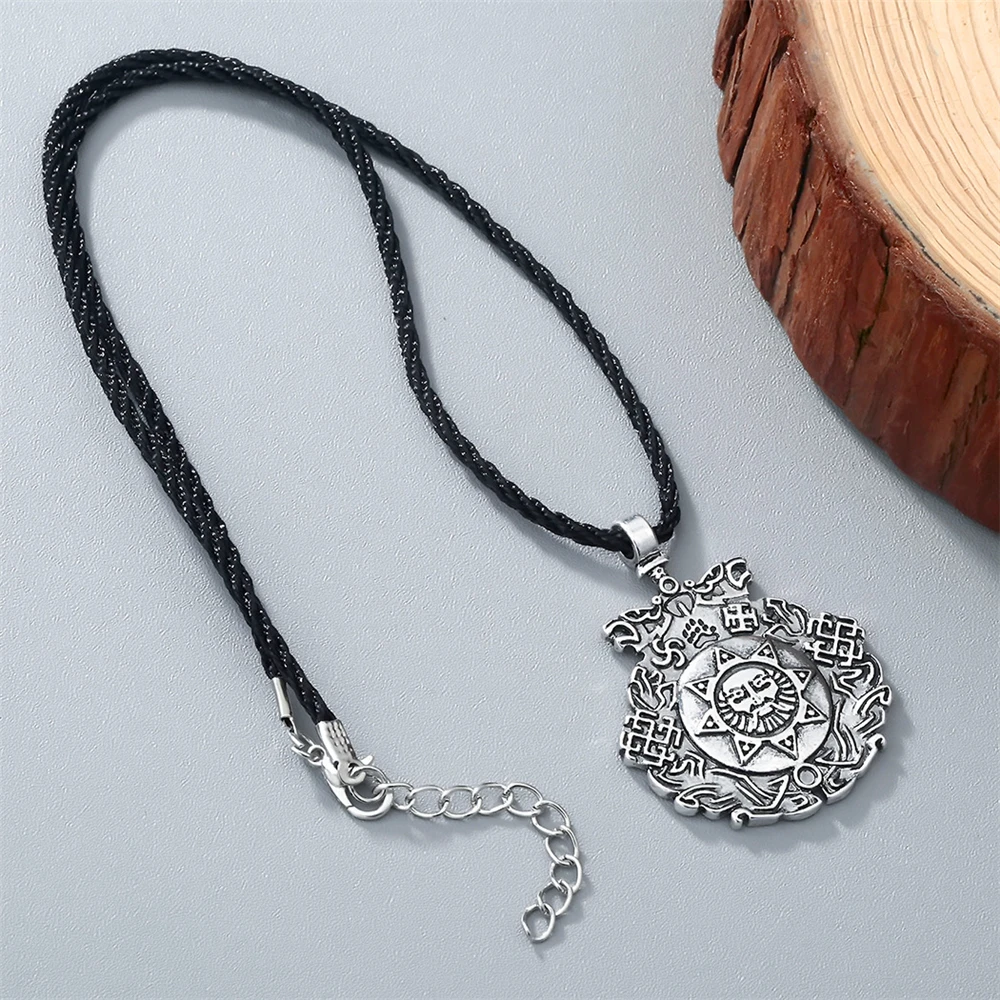 Antique  Jewelry Slavic Night Knight Pendant Slavic Amulet Sun Pendants Nordic Valkyrie viking Bear Paw Wolf Necklace Gift