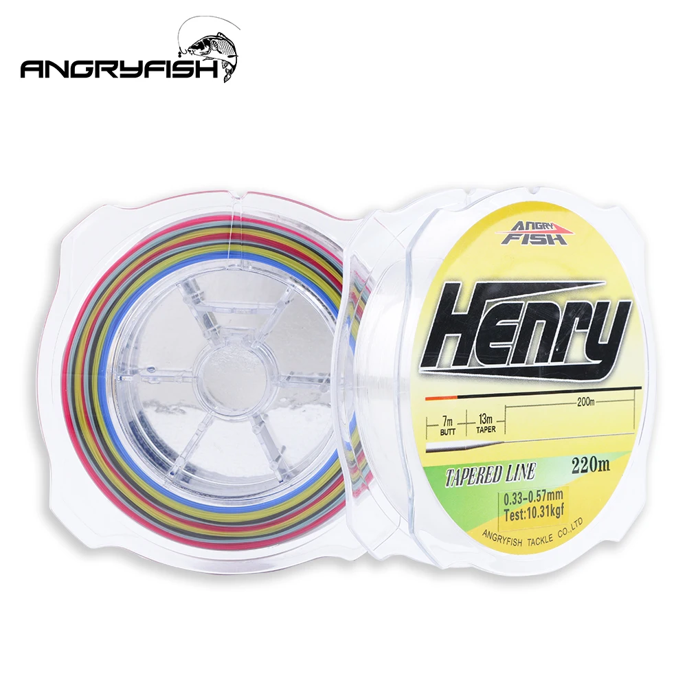 Linha de pesca esportiva angryfish, linha de pesca de nylon afunilada, popular, de 220m, série engarrafada