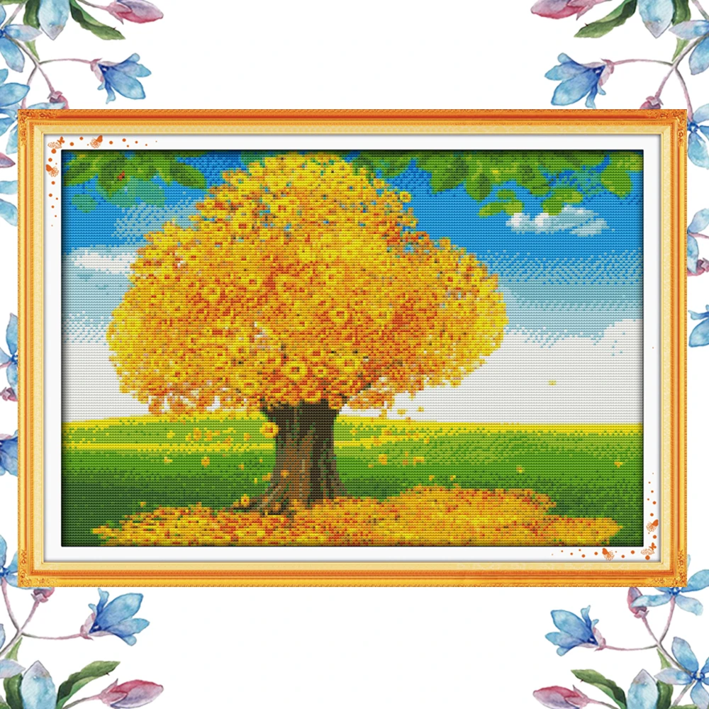 NKF Money tree scenery style embroidery kits modern designs Christmas cross stitch charts for home decoration