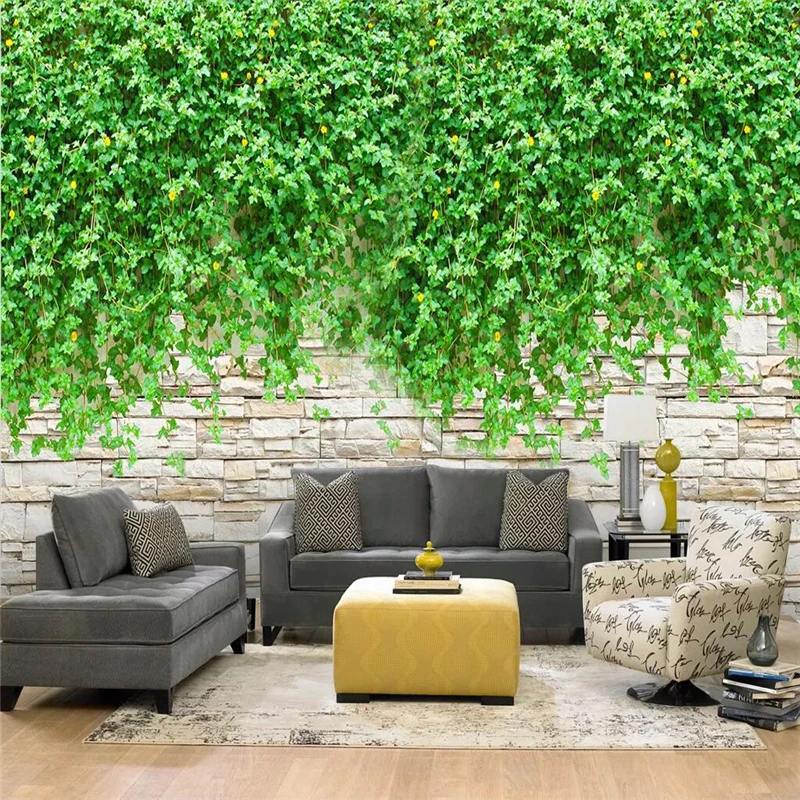 Custom wallpaper mural brick wall green vine background wall decorative painting wall papers home decor papel de pared