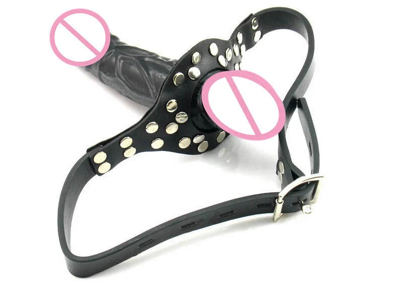 Double dildo strapon Open mouth gag ball leather harness erotic sex toys for couples fetish les sex bondage products Adult games