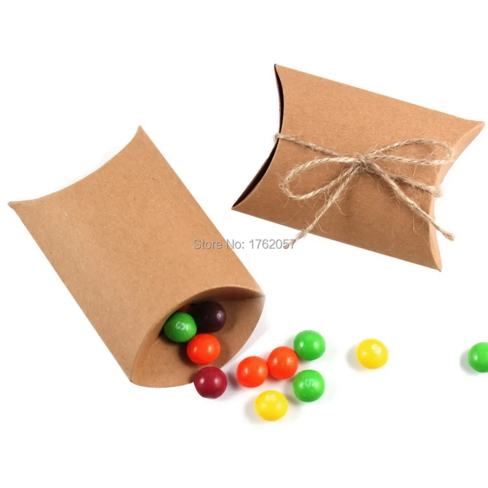 

Kraft Paper Pillow Box With Jute Tie Gift Candy Boxes Wedding Party Favor Clear candy box 200PCS Clear / Kraft