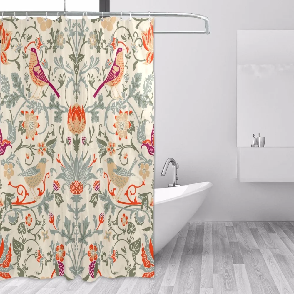 William Morris Flower Pattern Bath Curtain Waterproof Polyester Fabric Shower Curtain Bathroom Decorative Curtain Bathing Cover