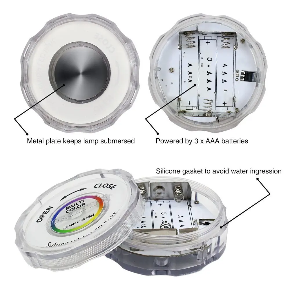 4pcs Wedding Decoration Remote Control UnderwaterSubmersible LED Party Tea Table Mini Light With Battery for Halloween Christmas