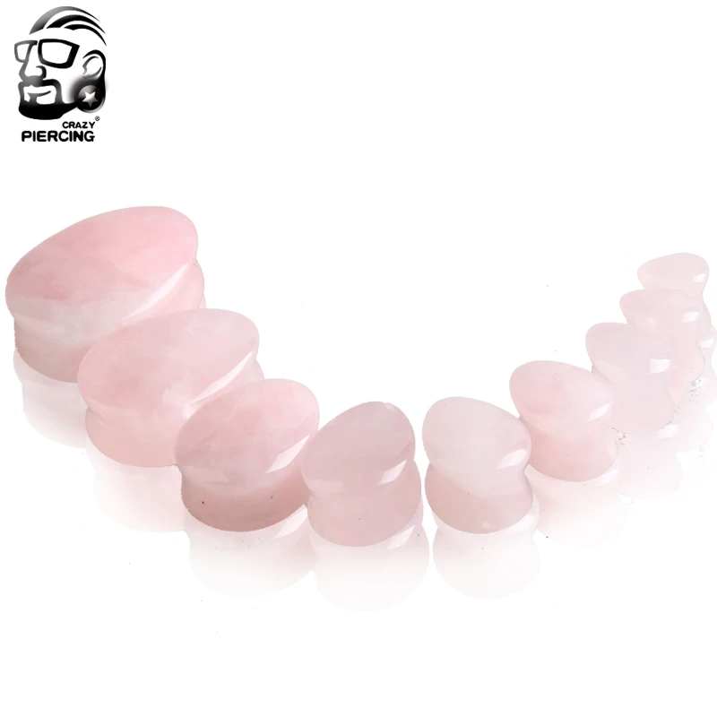 2PCS Rose Color Quartz Teardrop Natural Stone Ear Gauge Plugs Ear Tunnel Expander Ear Stretcher Fashion Body Piercing Jewelry