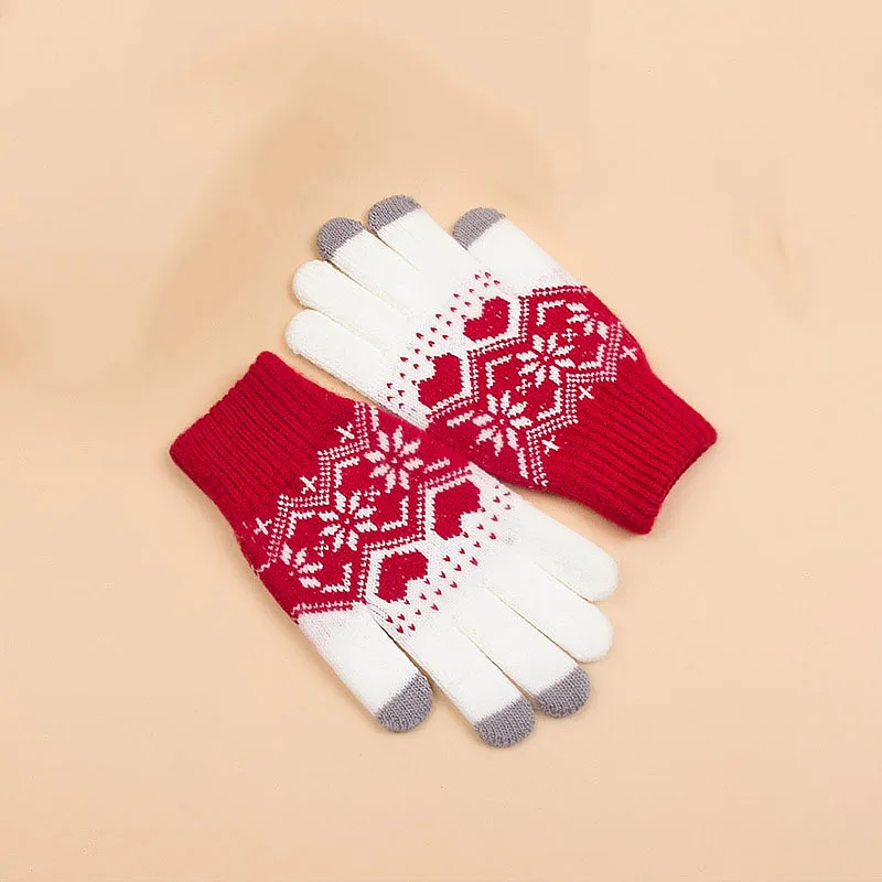 Women Knitted Gloves Magic Touch Screen Gloves Men Female Stretch Knit Mittens Winter Autumn Snowflake Glove Snow Guantes Warmer